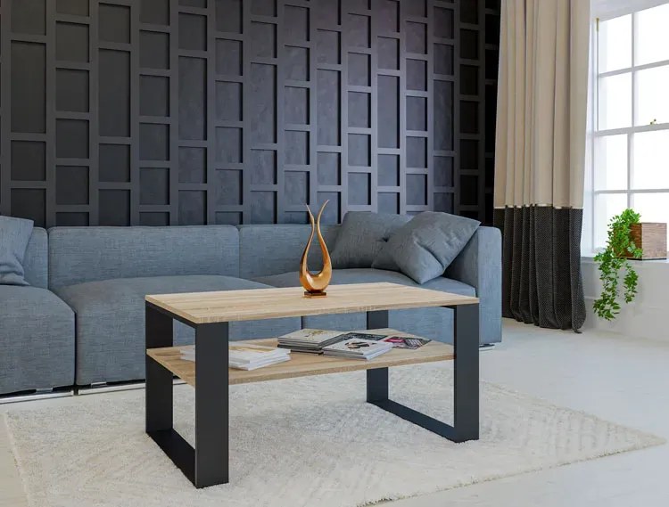 Minimalistyczna ława do narożnika dąb sonoma + czarny F2-E14