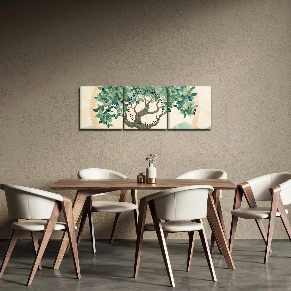 Obraz – Elegancka mozaika z drzewem (z zegarem) (90x30 cm)