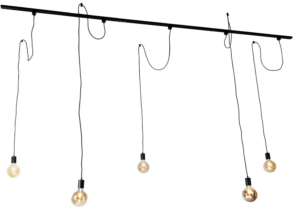Nowoczesny system oświetlenia szynowego z 5 lampami wiszącymi czarny 1-fazowy - Iconic Cavalux