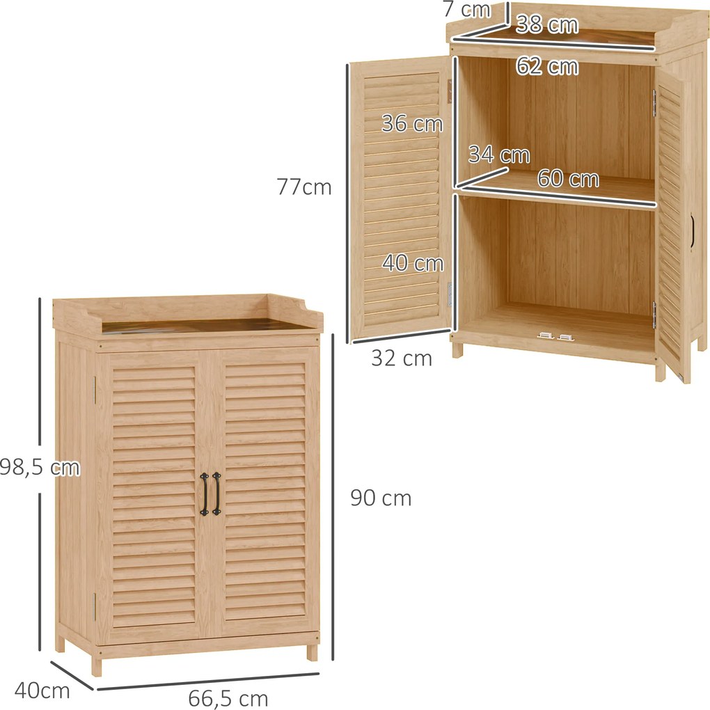 Drewniana Szafka Ogrodowa Outsunny z Powierzchnią Roboczą, Odporna na Warunki Atmosferyczne, 65,5x40x98,5cm Żółta