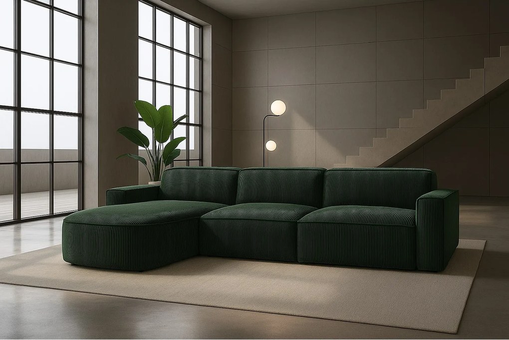 Narożnik w kształcie L zaokrąglony Cursal, tkanina Poso, Zielony, Lewy