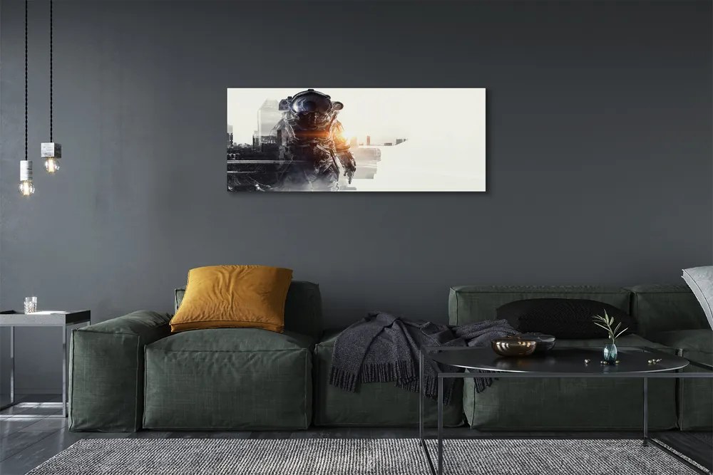 Fotoobraz na płótnie Postać na Tle Miasta