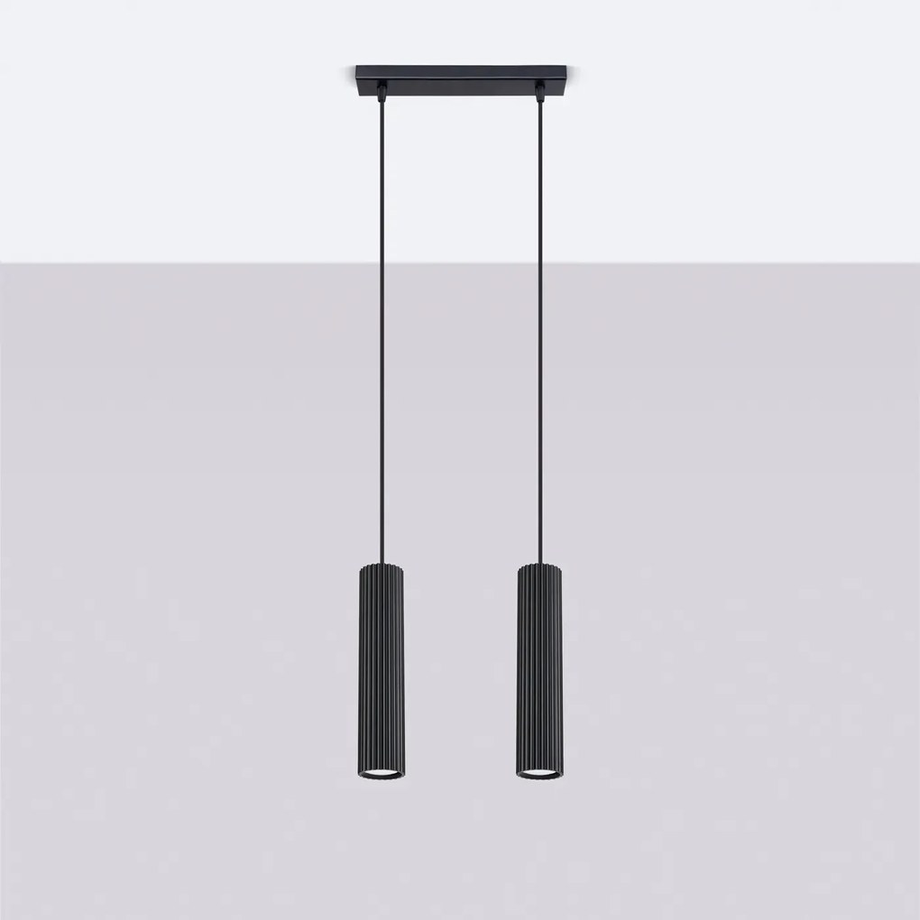 Lampa wisząca KARBON 2 czarna ryflowana SOLLUX  LIGHTING
