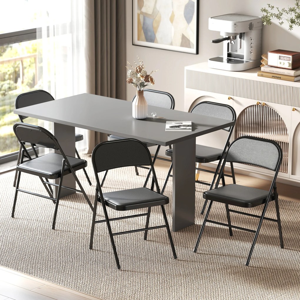 HOMCOM Zestaw 2 Składanych Krzeseł Biurowych, Metalowe Nogi, Składany Fotel do Biura i Poczekalni, Ekoskóra, Czarny | Aosom PL