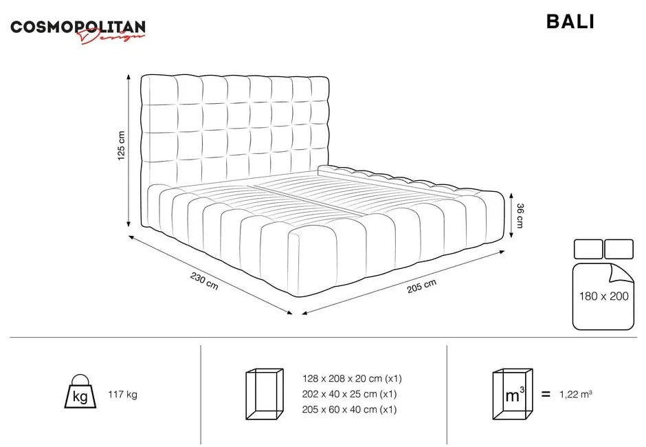 Beżowe tapicerowane łóżko dwuosobowe ze schowkiem i stelażem 180x200 cm Bali – Cosmopolitan Design