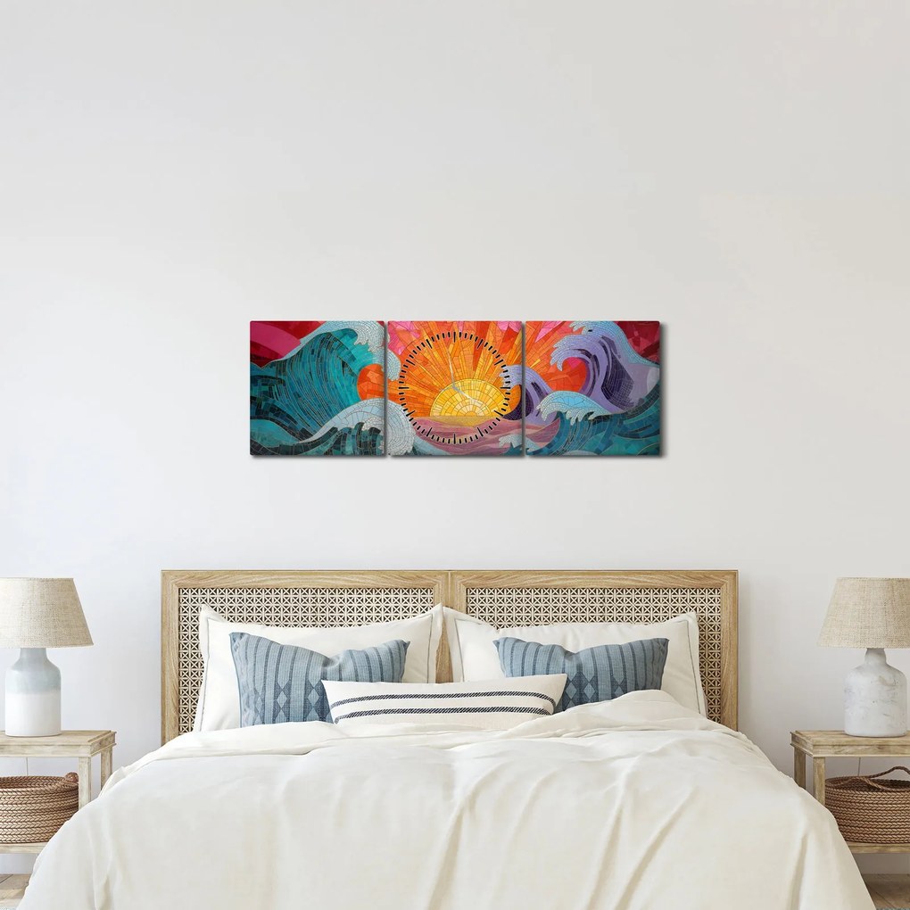 Obraz - Mozaika fal (z zegarem) (90x30 cm)