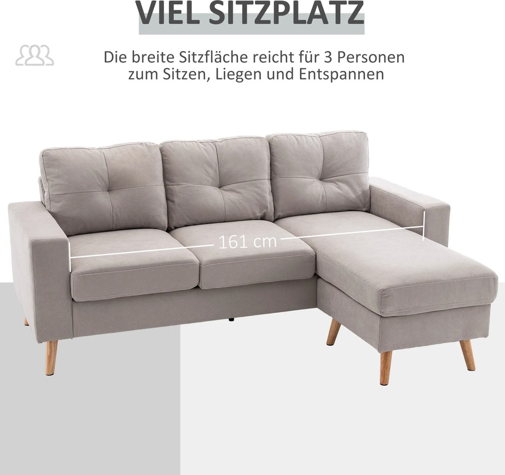 HOMCOM Sofa narożna 3-osobowa, w wyglądzie lnu, Chaiselongue odwracalne, 193x136x85 cm, Jasnoszary | Aosom PL