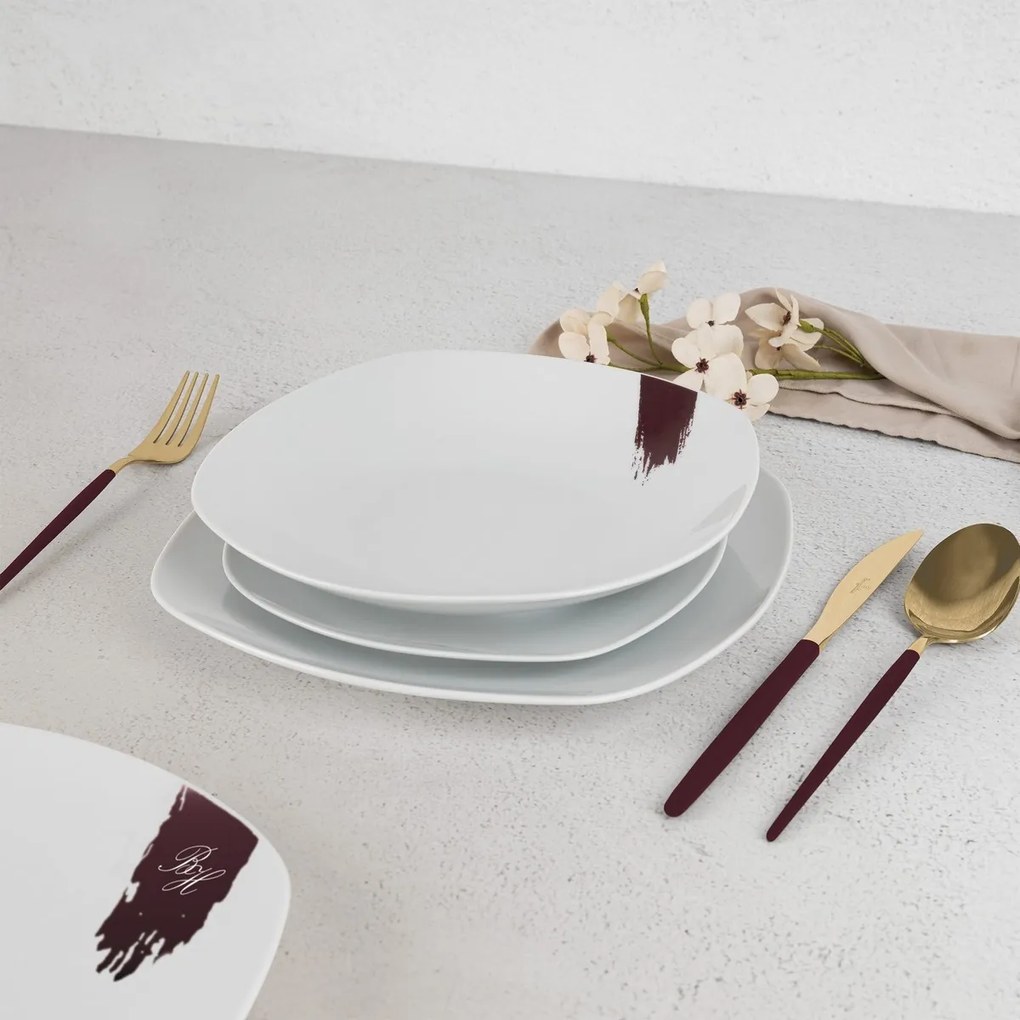 BerlingerHaus 18-częściowy zestaw talerzy Leonardo, biały-bordowy