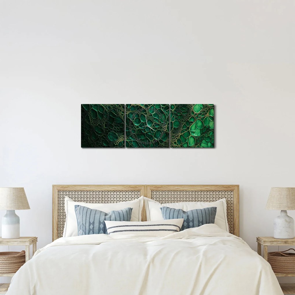 Obraz - Zielony mikroskopowy obraz (z zegarem) (90x30 cm)