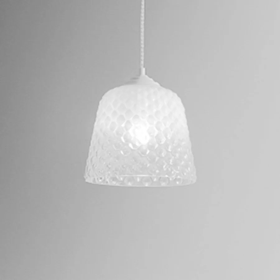 Biały klosz szklany do lamp wiszących - wykończenie przezroczyste, wzór dekoracyjny, gwint E27 (duże szkło) d.25X21,5