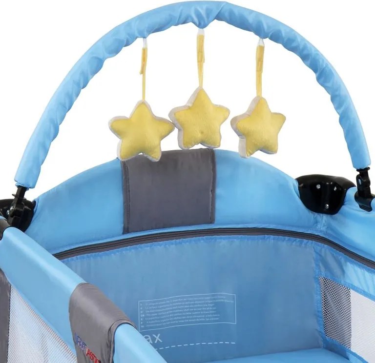 Łóżeczko turystyczne podróżne, niebiesko-szare