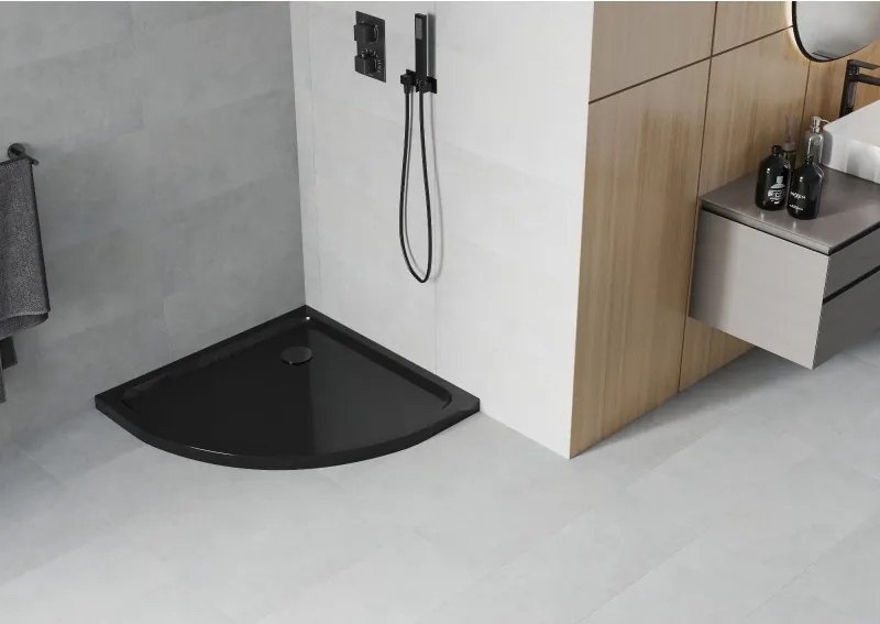 Mexen Flat brodzik półokrągły slim 90 x 90 cm, czarny, syfon czarny - 41709090B