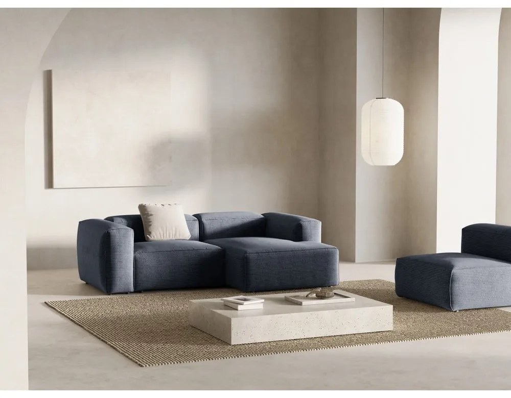 Szaroniebieski sztruksowy narożnik (prawostronny/z szezlongiem) Bergamo – Cosmopolitan Design