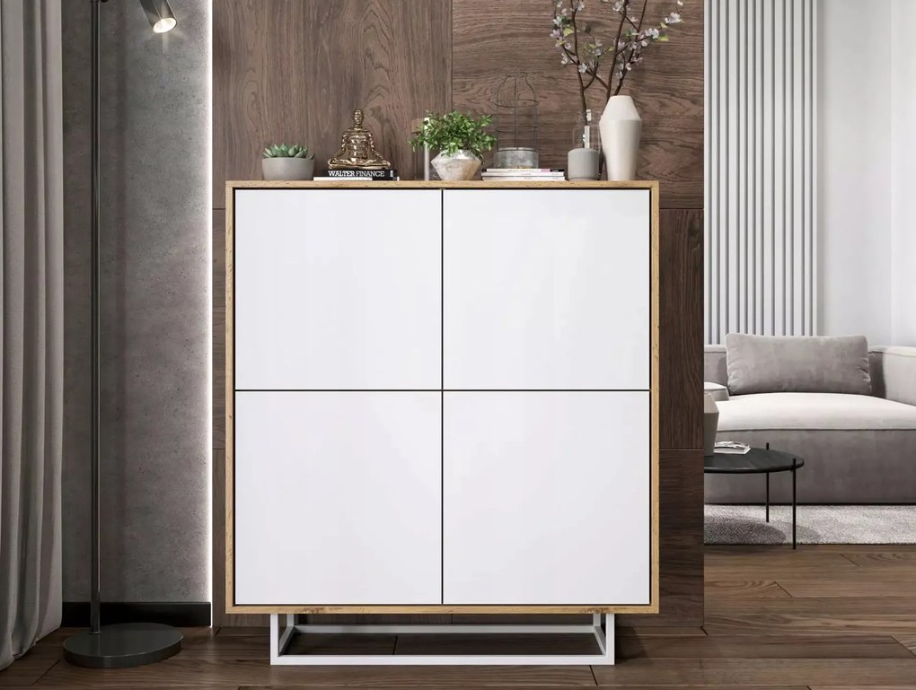 Wysoka komoda w stylu loft Apollo 97 dąb wotan/biały