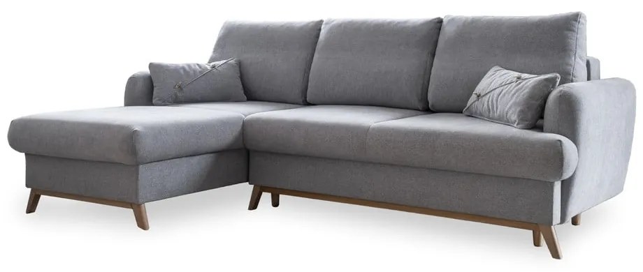 Jasnoszary rozkładany/ze schowkiem narożnik (lewostronny/z szezlongiem) Scandic Lagom – Miuform
