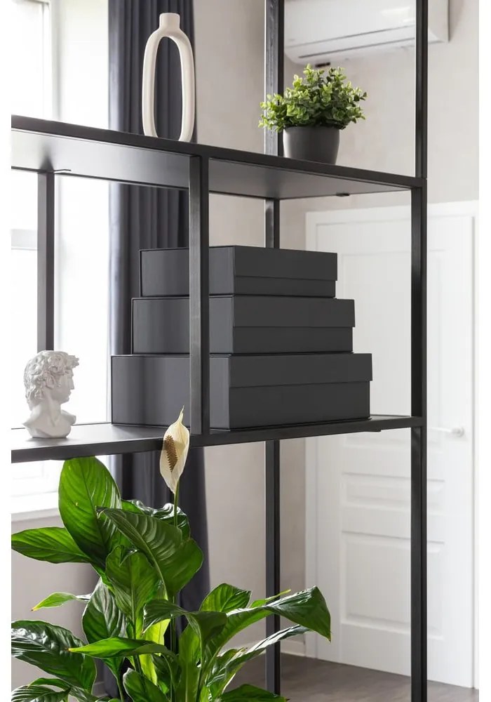 Ciemnoszare kartonowe pojemniki zestaw 3 szt. z pokrywką 42,5x29,5x13 cm Kian Paper Laminate – Bigso