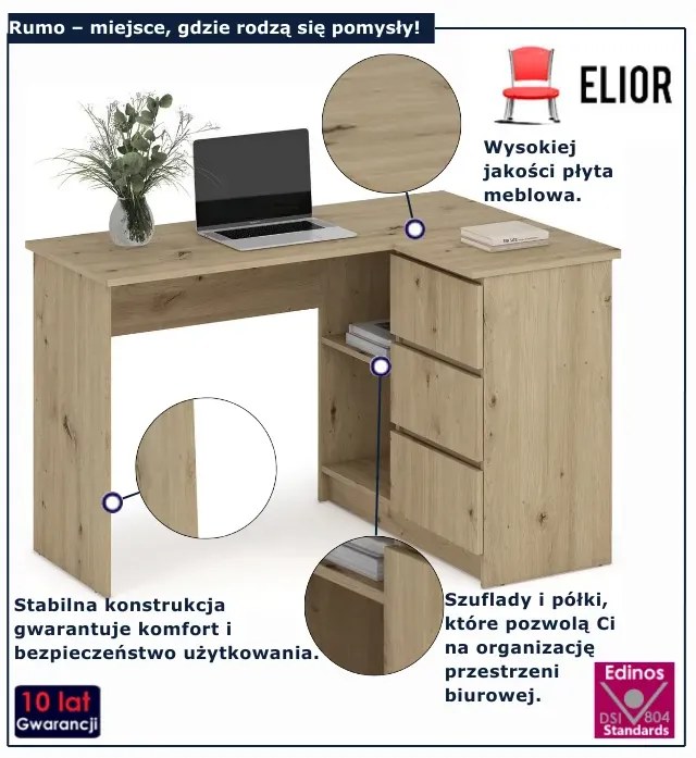 Biurko nowoczesne narożne dąb artisan M2-B21