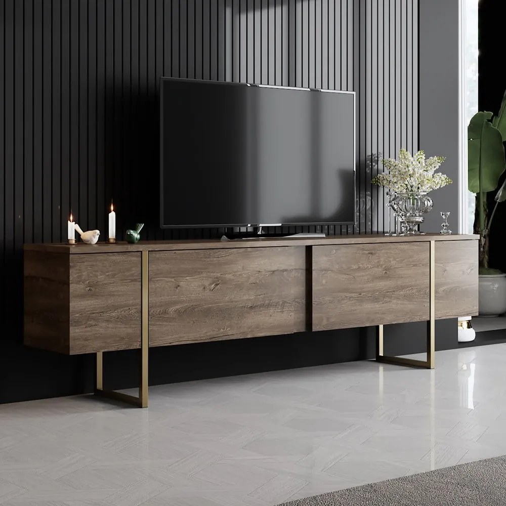 Szafka pod TV w dekorze orzecha 180x30 cm Luxe – Kalune Design