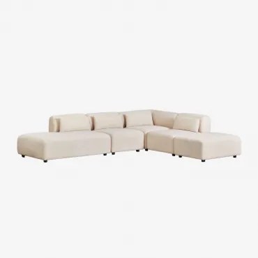 Sofa Modułowy Narożny 4-częściowy Z Lewym Szezlongiem I Pufem Fogler Sztruks Beż Lniany - Sklum