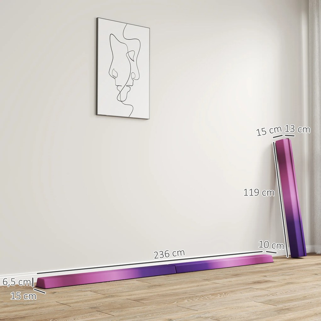 SPORTNOW Belka równoważna 236 cm, składana, antypoślizgowa podstawa, dla 3+ lat, do 80 kg, Fioletowy+Różowy | Aosom PL
