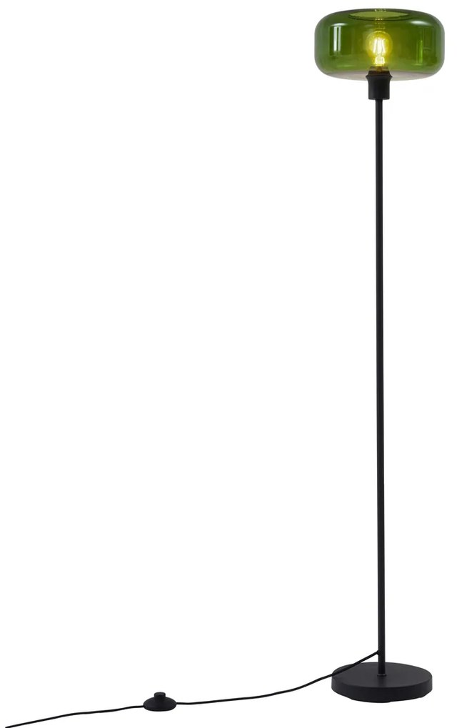 Stylowa lampa podłogowa w stylu retro, czarna z zielonym szkłem - Bizle