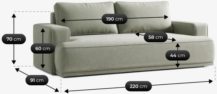 Sofa z Funkcją Spania CAMELIA Szara Boucle Nowoczesna
