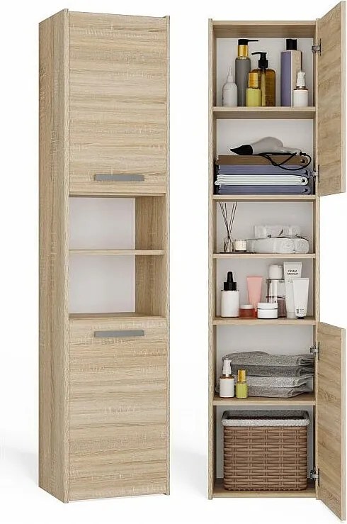 Szafka Łazienkowa Sara S40 | Dąb Sonoma | 40x30x170 cm | Słupek Łazienkowy, Półki