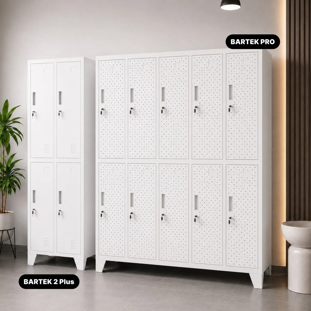 Szafka BHP ubraniowa, skrytkowa, perforowana, 10 skrytek, biała, 1360x1720x450 mm: BARTEK PRO