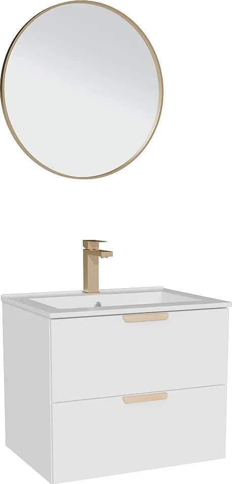 Wisząca szafka łazienkowa z umywalką wpuszczaną w blat, baterią i lustrem – Biała – szer. 60 cm – AVORELI