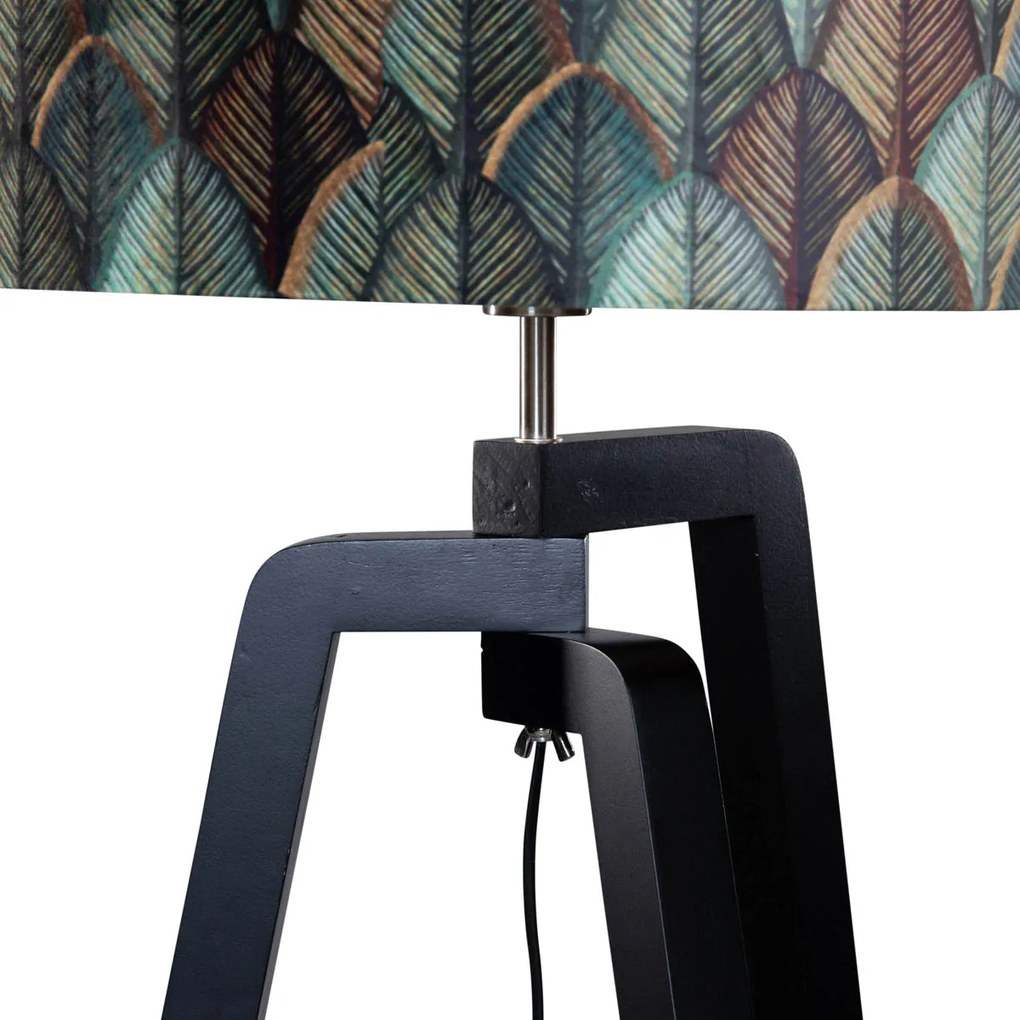Lampa podłogowa czarna z aksamitnym abażurem w kształcie liści 50cm - Puros klasyczny/Antyczny Oswietlenie wewnetrzne