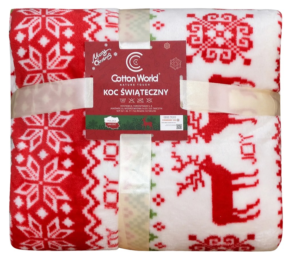 Biały świąteczny koc z mikropluszu CHRISTMAS JOY Rozmiar: 200 x 220 cm