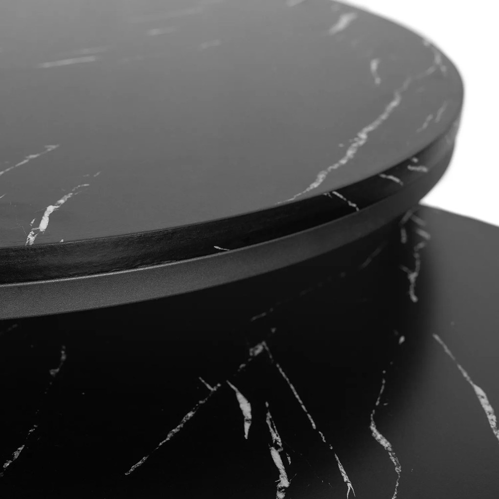 Zestaw Stolików Kawowych MAURO MAX 60 cm/80 cm Czarny Marmur Nowoczesny Glamour
