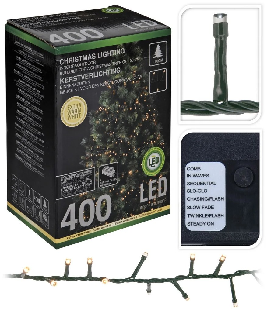 Lampki na choinkę Cluster, 400 mini LED ciepły