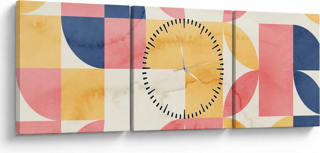 Obraz - Abstrakcja z wzorami retro (z zegarem) (90x30 cm)