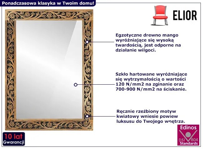 Prostokątne wiszące lustro w rustykalnym stylu H1-R60