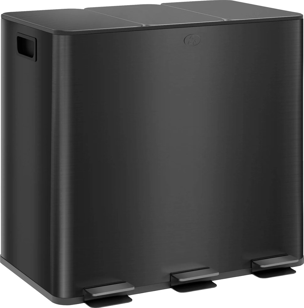 HOMCOM Kosz na śmieci z 3 komorami 15L, pokrywy z odświeżaczem, odporny na odciski palców, ciche zamykanie, wyjmowane, Czarny