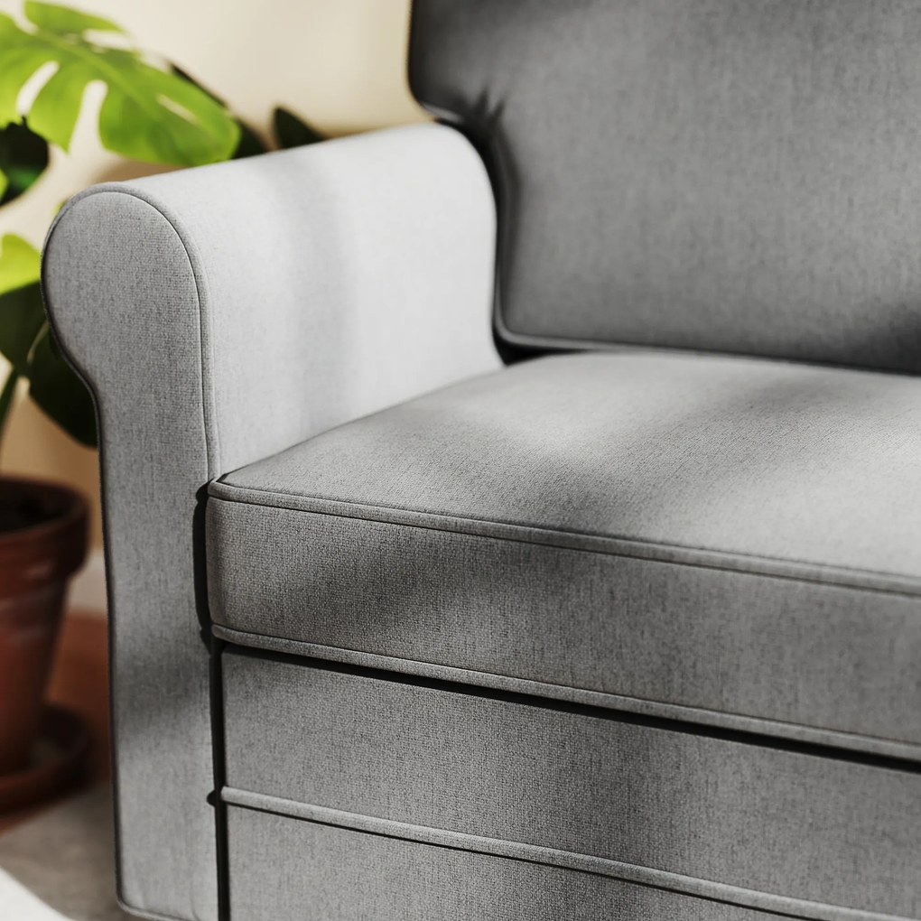 HOMCOM Sofa 2-osobowa, Kompaktowa Sofa do Salonu, Materiał imitujący len, Miękkie Poduszki, Rama Stalowa, Ciemnoszary