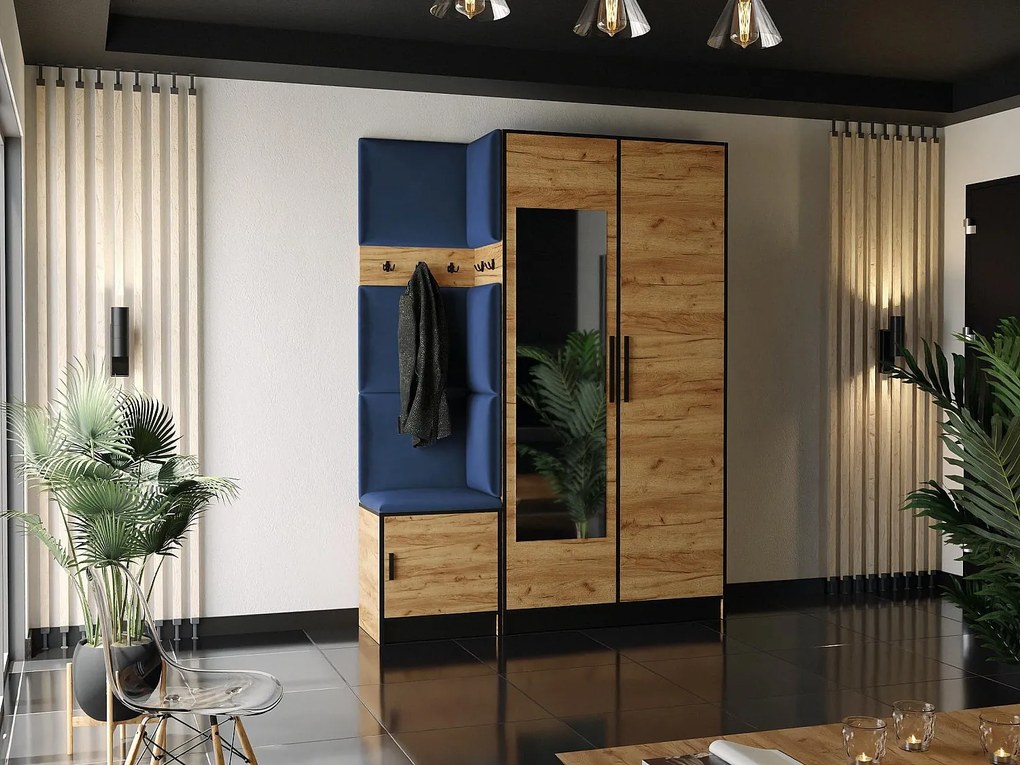 Garderoba ROJ 13 Dąb Craft Złoty + Niebieski