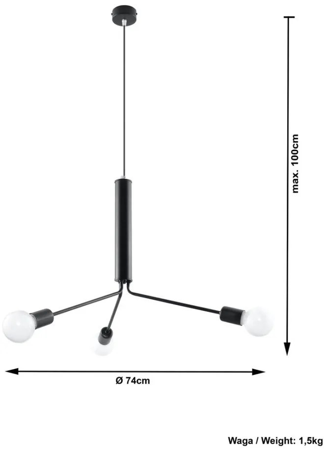 Czarna lampa wisząca z metalowym kloszem ø 74 cm Donato – Sollux