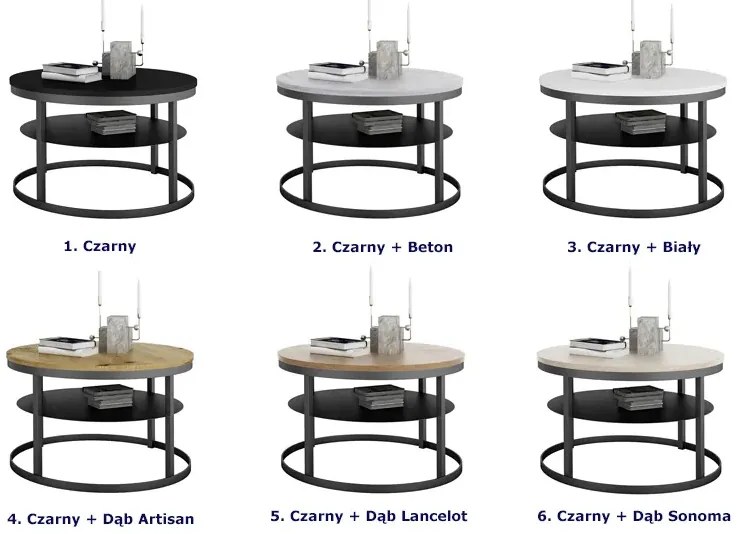 Loftowy stolik kawowy czarny + dąb artisan - Selpa 4X