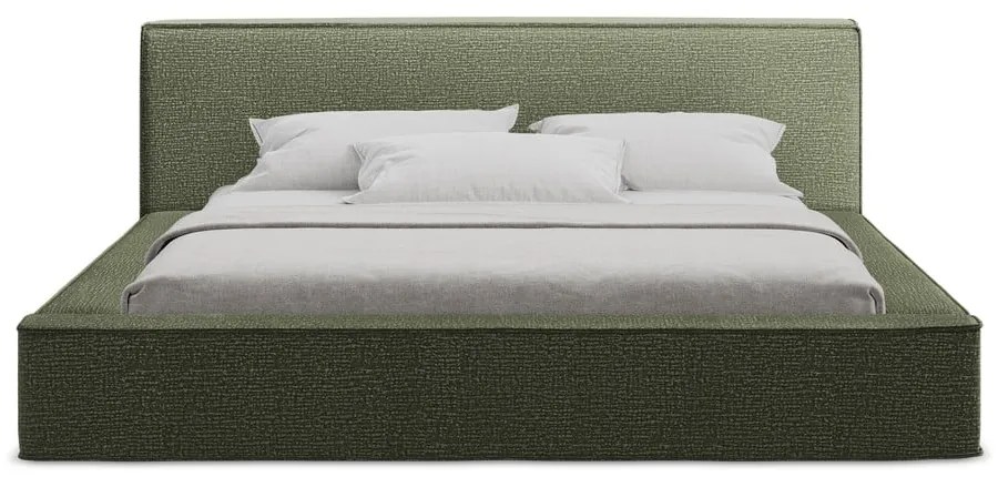 Zielone tapicerowane łóżko dwuosobowe ze schowkiem i stelażem 140x200 cm Noho – Makamii