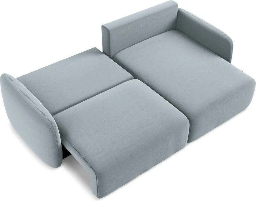 Niebieski aksamitny rozkładany/ze schowkiem narożnik (prawostronny/z szezlongiem) Kalena – Makamii