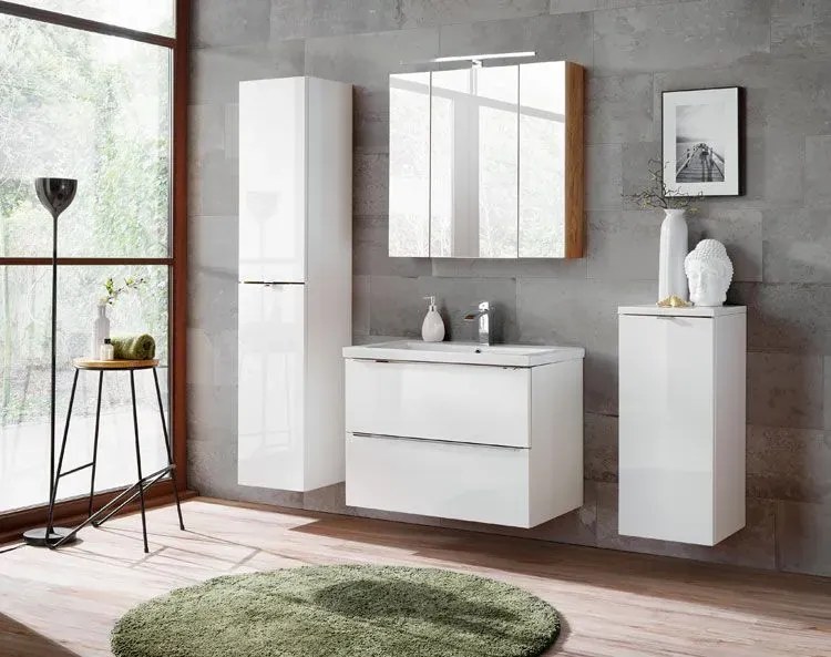 Podwieszana szafka łazienkowa pod umywalkę z szufladami biały połysk 80 cm N1-R30