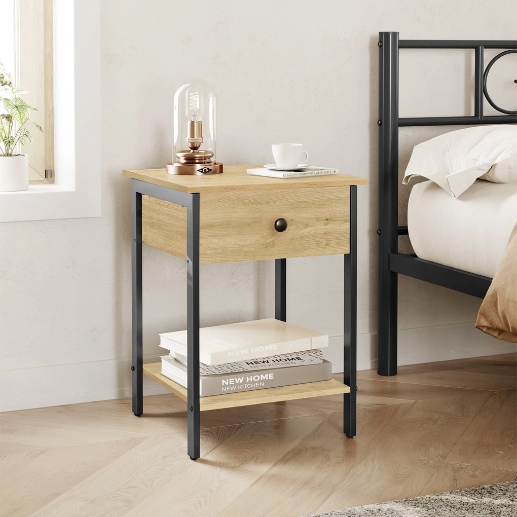 Szafka nocna loftowa z szufladą i półką Faro 04, dąb artisan