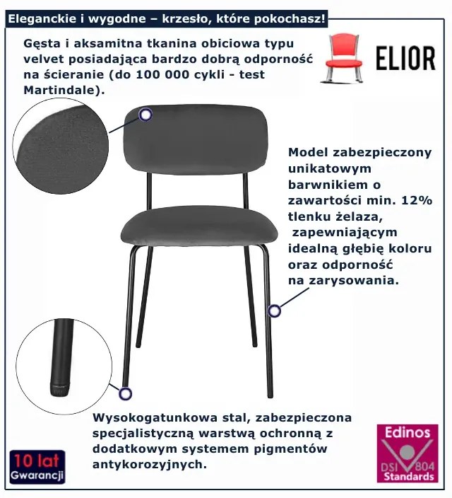 Szare krzesło tapicerowane na metalowych nogach A8-N95