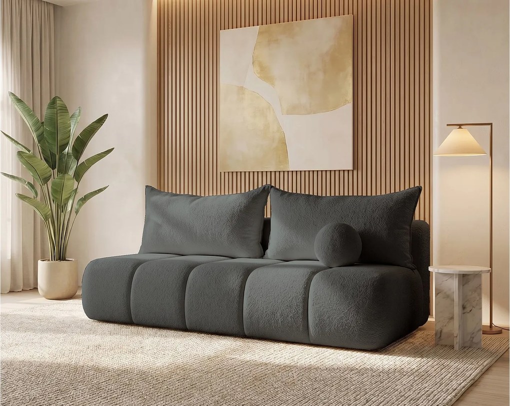 BESILIO Obła kanapa rozkładana Glomi - tkanina boucle, sofa z funkcją spania- Ciemnoszary