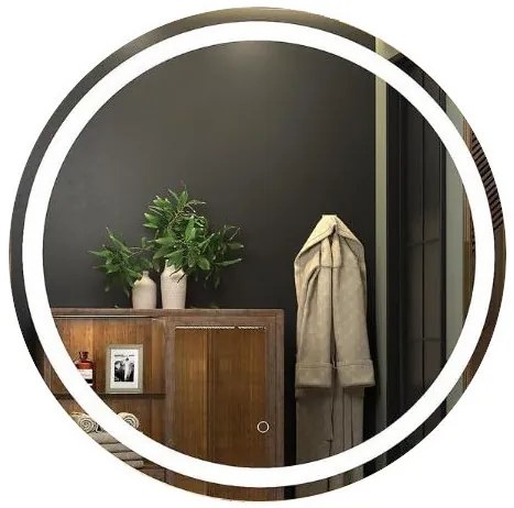 LUSTRO OKRĄGŁE LED FI60cm M-960 WŁĄCZNIK DOTYKOWY PIASKOWANE ŁAZIENKOWE Z PODŚWIETLENIEM