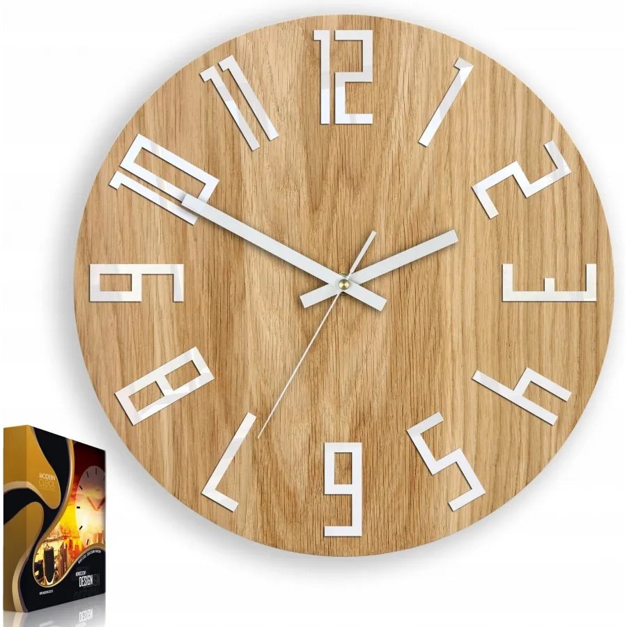 Zegar na ścianę nowoczesny drewniany z dużymi cyframi okrągły cichy loft