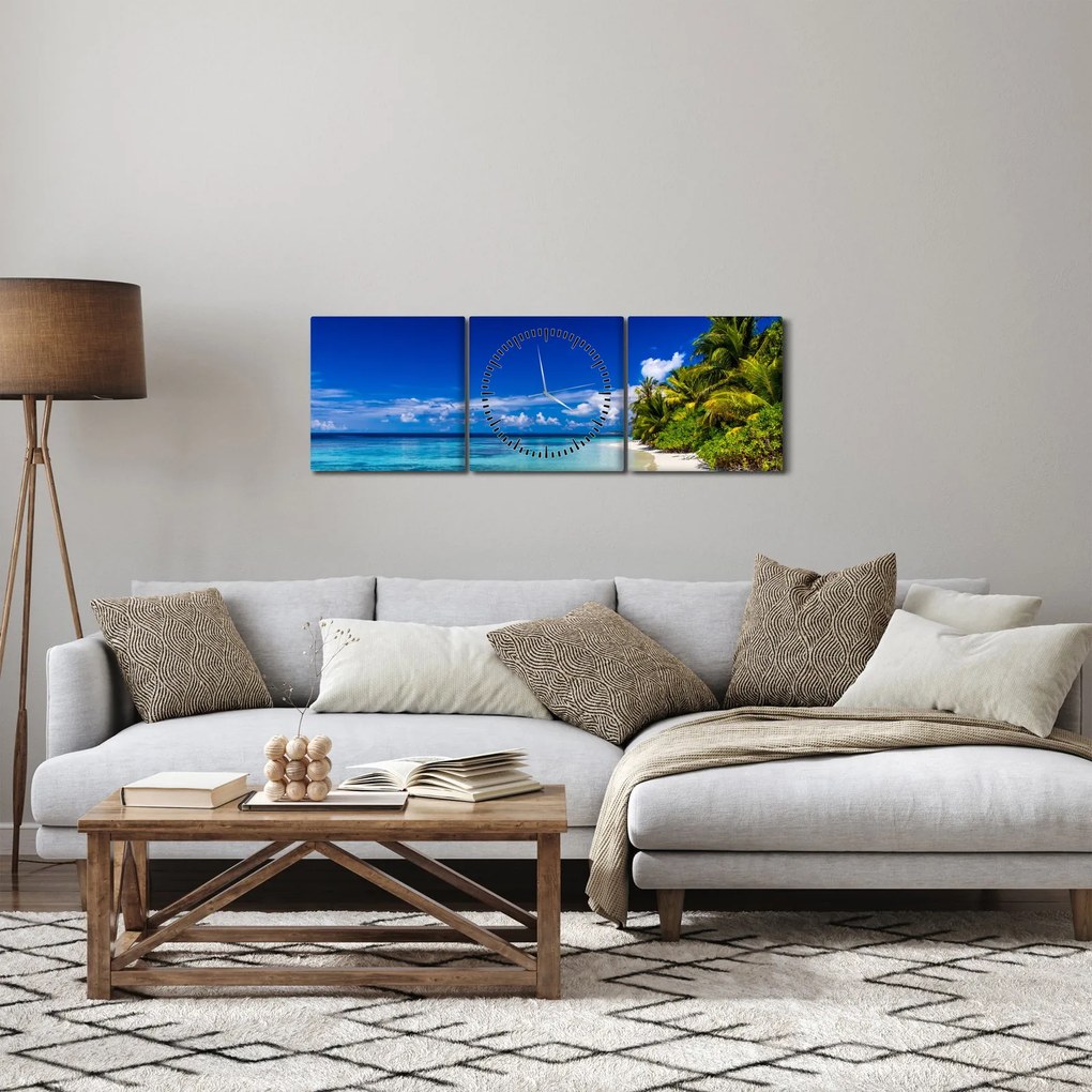 Obraz tropikalnej plaży (z zegarem) (90x30 cm)