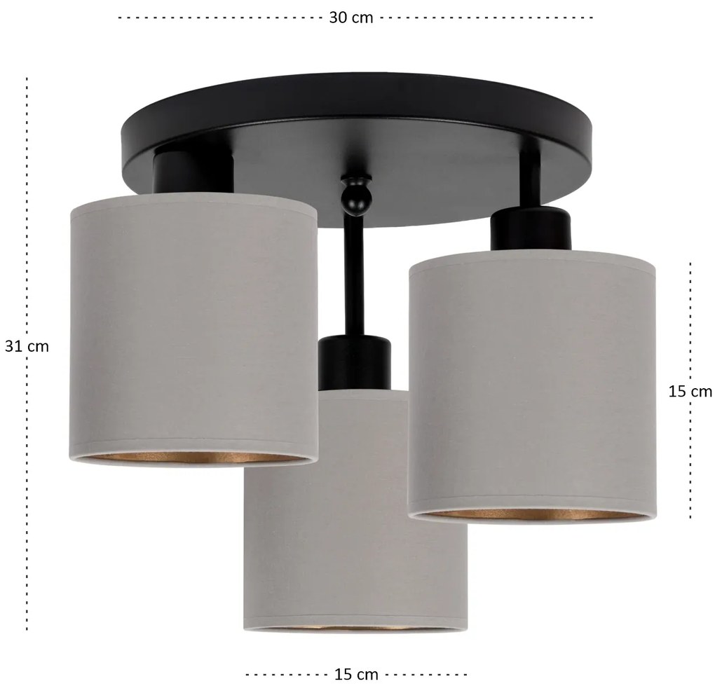 Lampa sufitowa czarna trzypunktowa z szarymi abażurami C-3030SC-GRGRGR